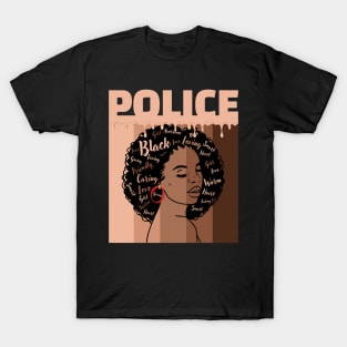 Black Women Police Afro Melanin of Black History Month T-Shirt